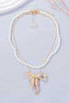 Synthetic Pearl Necklace, Bow Necklace and Bow Earrings Jewelry Set Gold One Size