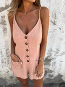 Full Size Button-Front Belted Cami Romper Plus Size - Store 42