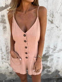Full Size Button-Front Belted Cami Romper Plus Size - Store 42