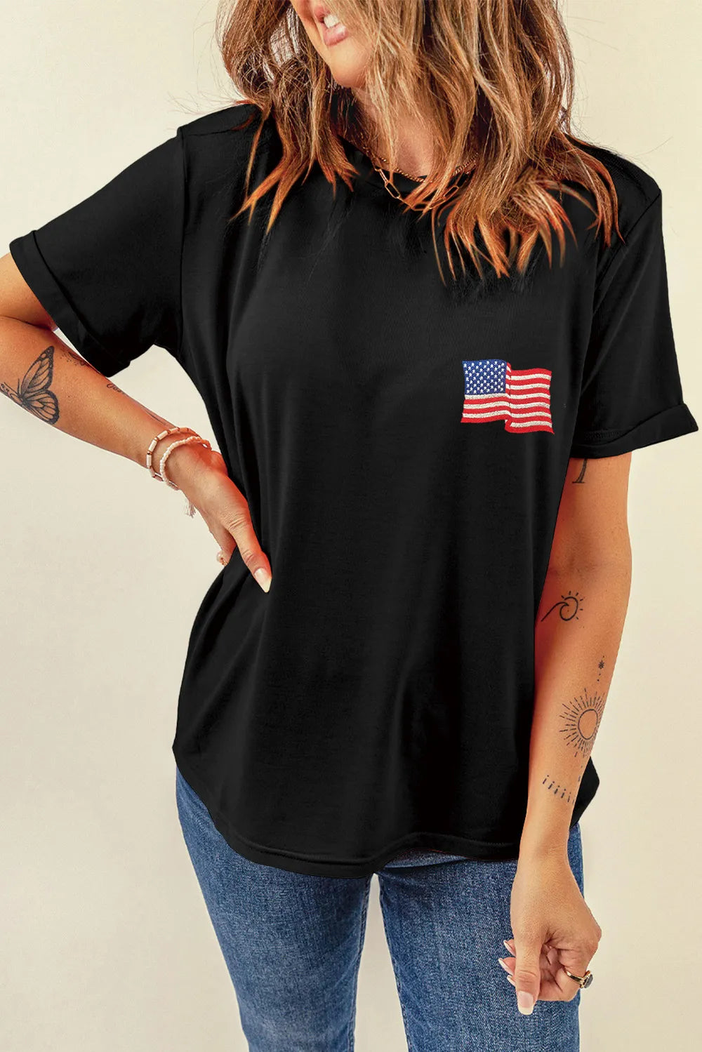 US Flag Short Sleeve T-Shirt for Women - Opaque Round Neck, Casual Comfort Tee