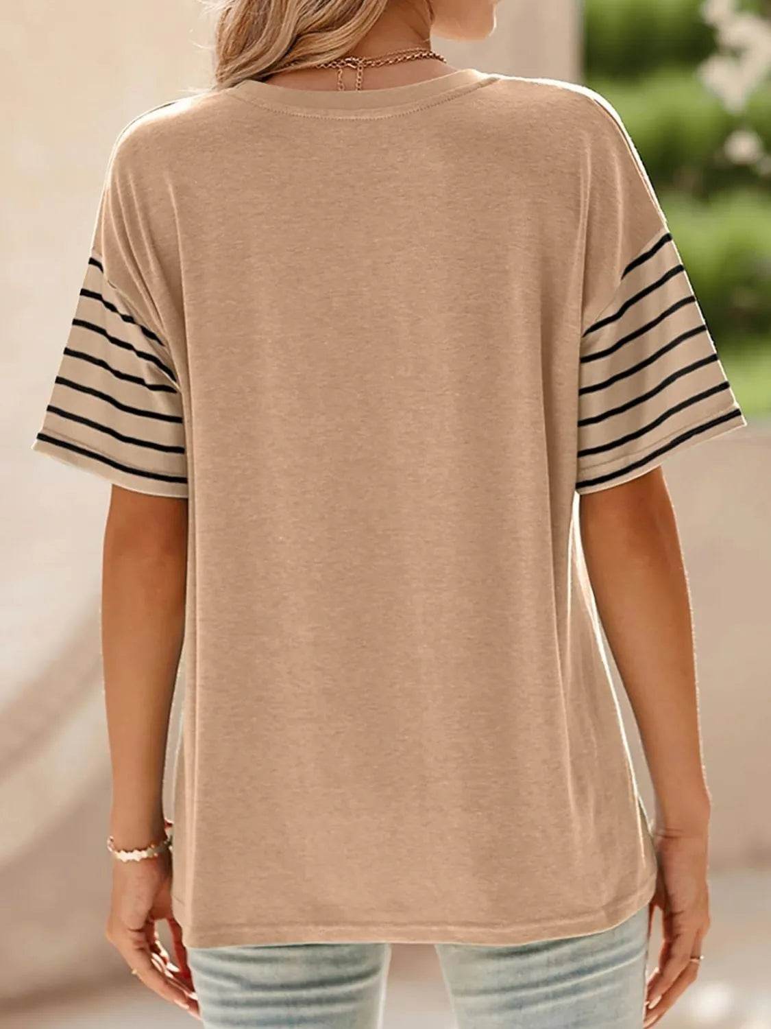 Stylish Color Block Striped Sleeve Casual T-Shirt for Everyday Comfort and Versatility - Store 42