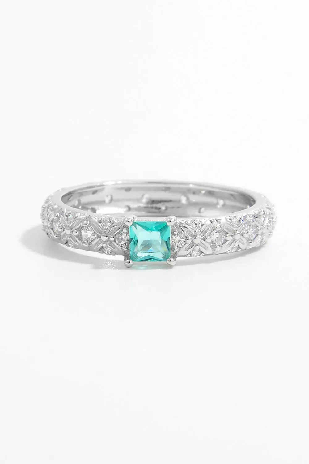 925 Sterling Silver Square Zircon Ring - Platinum-Plated Elegance for Everyday Wear