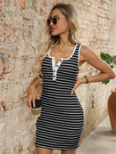 Striped Button Front Wide Strap Tank Dress