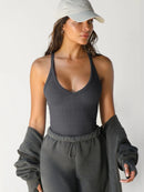 Ribbed V-Neck Halter Tank Top