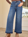 High Waist Wide Leg Washed Jeans Navy