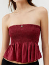 Smocked Peplum Tube Top Burgundy