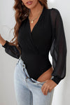 Surplice Mesh Long Sleeve Bodysuit - Store 42