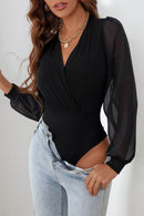 Surplice Mesh Long Sleeve Bodysuit - Store 42