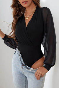 Surplice Mesh Long Sleeve Bodysuit - Store 42