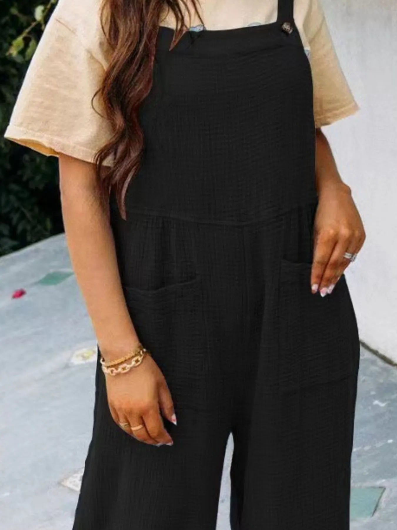 Full Size Casual Wide Leg Textured Overalls Plus Size