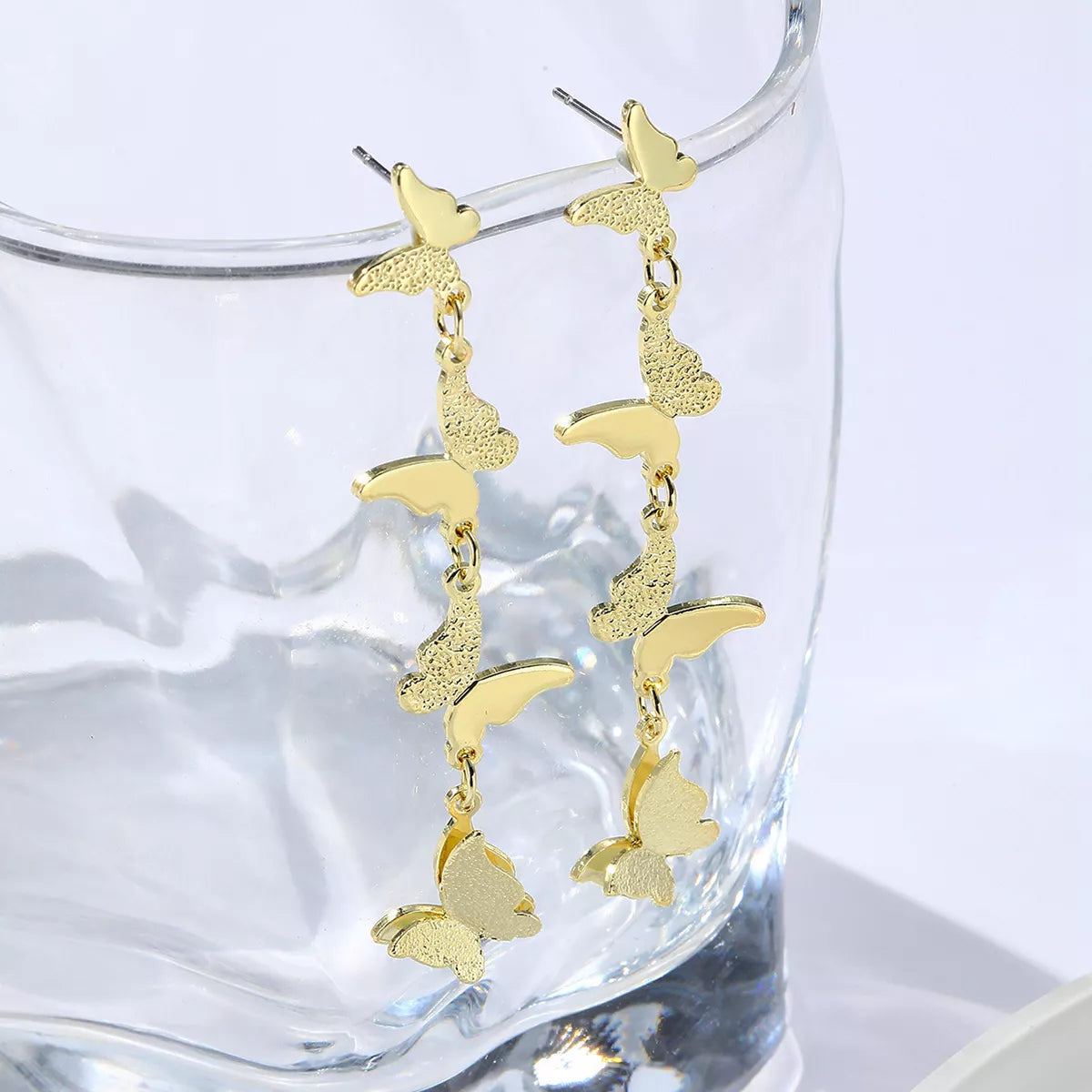 Elegant 18K Gold-Plated Alloy Butterfly Earrings - Chic Statement Jewelry for Any Occasion