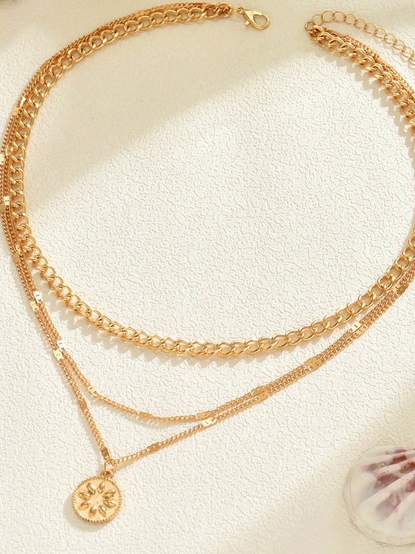 18K Gold-Plated Layered Necklace with Sun Medallion Pendant - Store 42