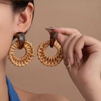 Bohemian Rattan Woven Hoop Earrings