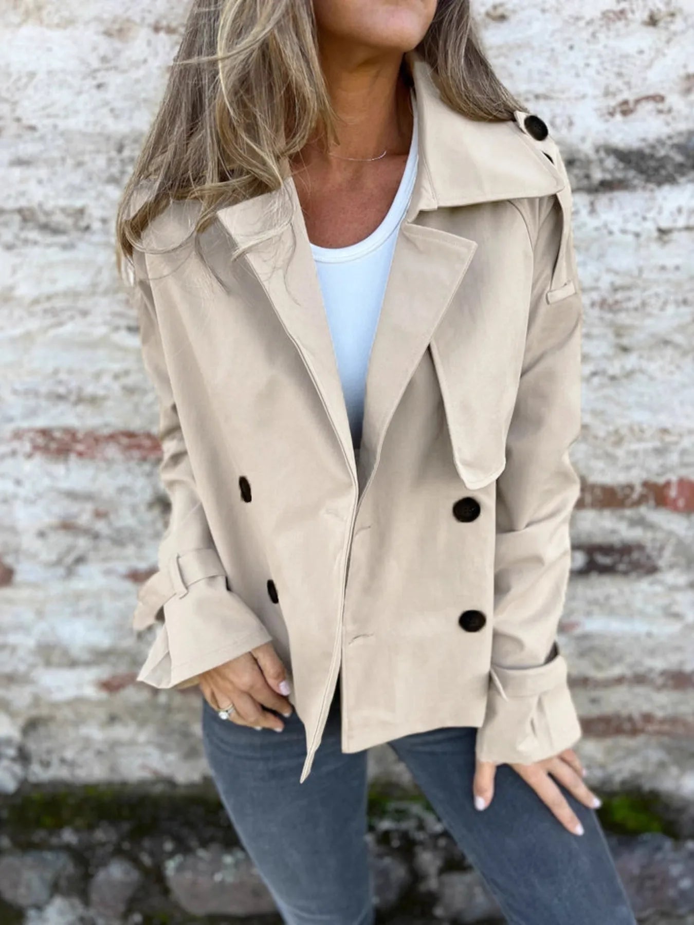 Full Size Long Sleeve Button Up Trench Coat Plus Size