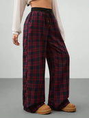 Plaid Wide Leg Pants with Drawstring Waist