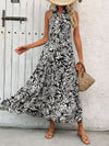 Perfee Backless Smocked Printed Sleeveless Midi Dress Black