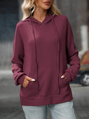 Slightly Stretchy Textured Drawstring Long Sleeve Hoodie with Pocket - Trendy Casual Wear - Store 42