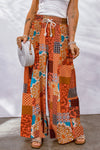 Bohemian Patchwork Drawstring Wide Leg Pants Orange