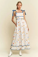 Davi & Dani Denim Binding Detail Smocking Summer Maxi Dress Denim Combo
