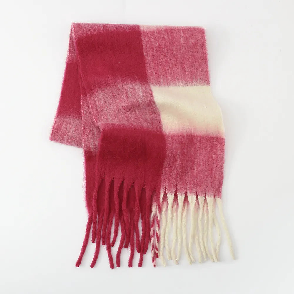 Fringe Contrast Plaid Scarf - 100% Polyester, 78.7" Length, Stylish and Versatile Accessories