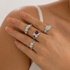 4-Piece Stainless Steel Inlaid Rhinestone Ring Silver One Size
