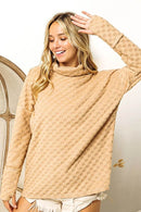 BiBi Checkered Round Neck Thumbhole Long Sleeve Top - Store 42