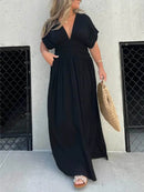 Full Size Deep V-Neck Maxi Dress with Side Slit Plus Size - Store 42
