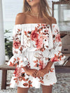 Full Size Floral Off-Shoulder Flounce Sleeve Mini Dress Plus Size - Store 42