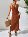 Openwork Scoop Neck Cover-Up Dress Brown