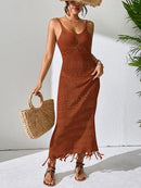 Openwork Scoop Neck Cover-Up Dress Brown
