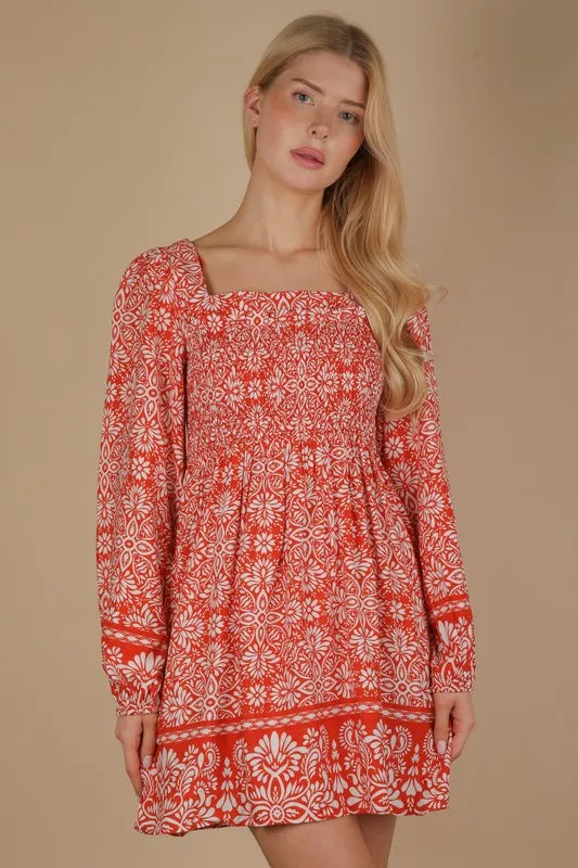 Boho Mini Dress with Smocked Chest and Fun Print - Trendy Summer Style
