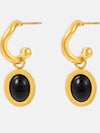 Elegant 18K Gold-Plated Stainless Steel Oval Drop Earrings with Agate and Kyanite Accents - Store 42