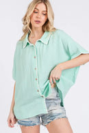 SAGE+FIG Boho Contrast Zigzag Trim Gauze Button-Up Shirt