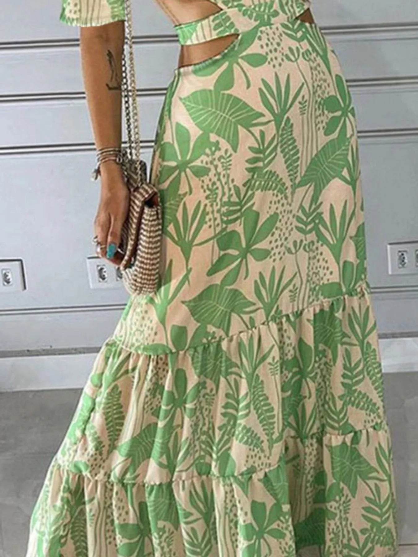 Full Size Cutout Off-Shoulder Printed Maxi Dress Plus Size - Store 42
