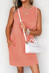 Round Neck Sleeveless Mini Dress with Pockets Coral