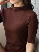 Men's Solid Color Short Sleeve T-Shirt - 100% Polyester, Slightly Stretchy, Imported - Store 42