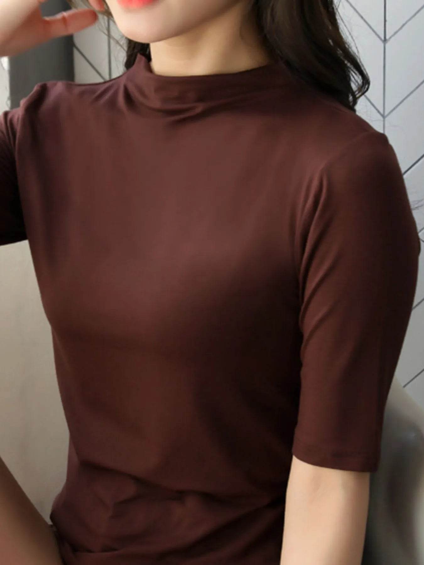 Men's Solid Color Short Sleeve T-Shirt - 100% Polyester, Slightly Stretchy, Imported - Store 42