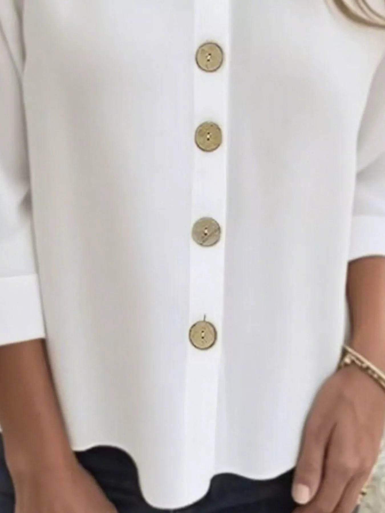 Full Size Button-Front 3/4 Sleeve Casual Blouse Plus Size - Store 42