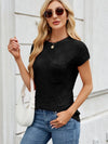 Round Neck Short Sleeve Knit Top Black
