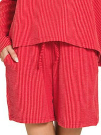 Zenana Corded Rib Long Sleeve Tee and Shorts Set