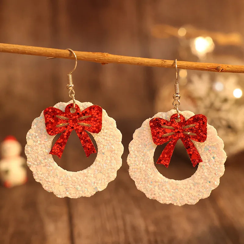 Stunning PU Leather Sequin Wreath Earrings - Lightweight Alloy Fashion Jewelry for Any Occasion