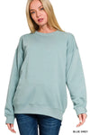 Zenana Fleece Round Neck Sweatshirts BLUE GREY