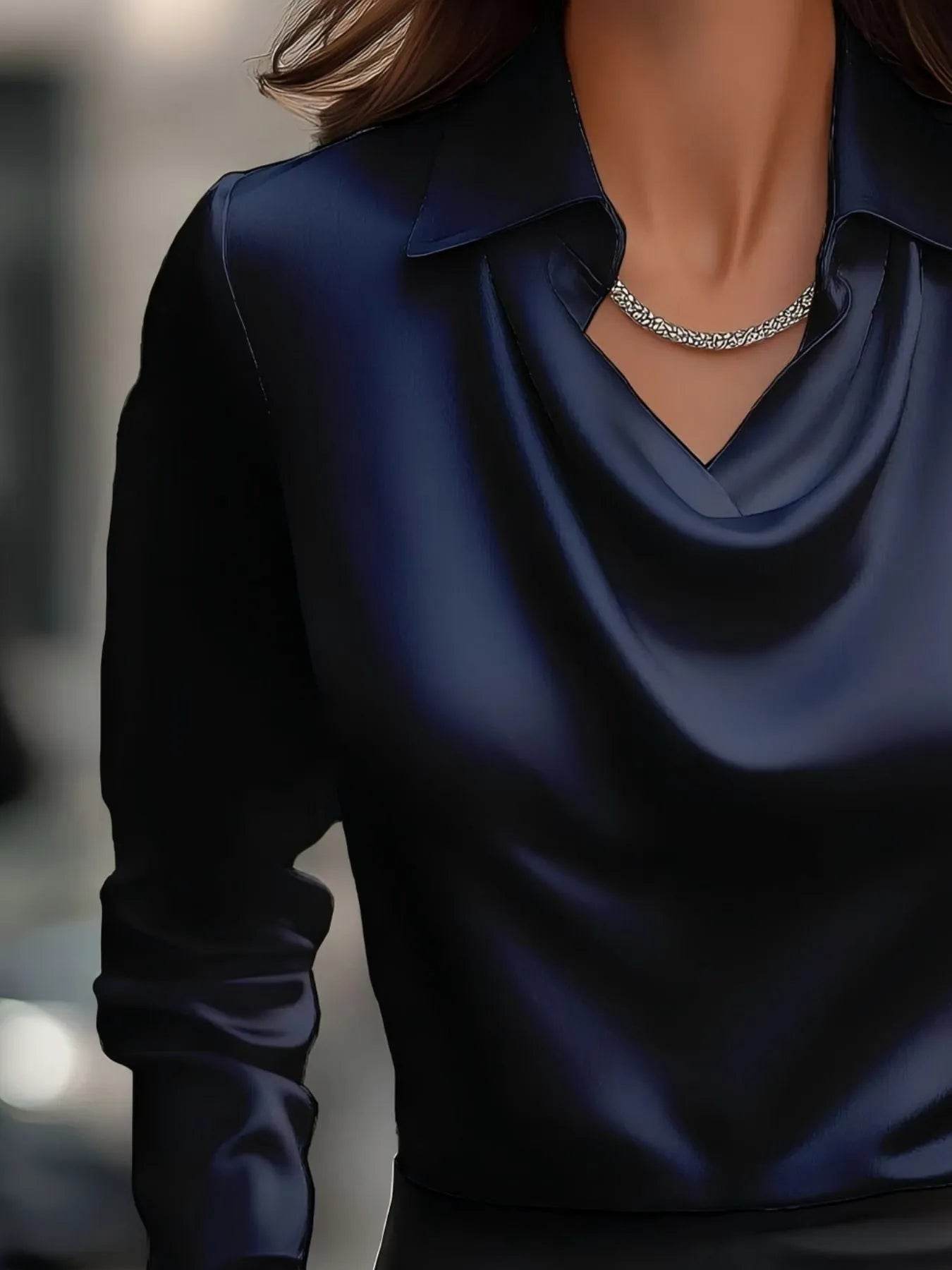 Full Size Collared Neck Long Sleeve Blouse Plus Size - Store 42