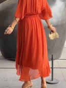 Full Size Flowy Tie Front Midi Dress with Flutter Sleeves Plus Size - Store 42