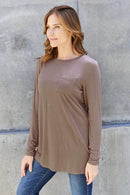 Basic Bae Women's Full Size Round Neck Long Sleeve Top with Pockets and Moderate Stretch - Store 42