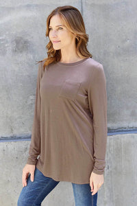 Basic Bae Women's Full Size Round Neck Long Sleeve Top with Pockets and Moderate Stretch - Store 42