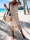 Fringe Scoop Neck Cover-Up Khaki