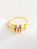 18K Gold-Plated Zircon Letter Ring M onesize