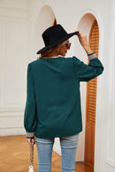 Stylish Contrast Puff Sleeve Blouse - Opaque, Slightly Stretchy, 100% Polyester - Store 42