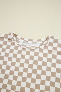 Checkered Long Sleeve Top and Skirt Two-Piece Set